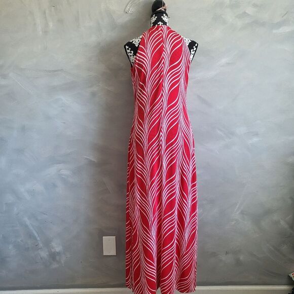 Chicos Travelers Classic Graceful Lines Printed Halter Maxi Dress Chinese Red 0 - Picture 2 of 13